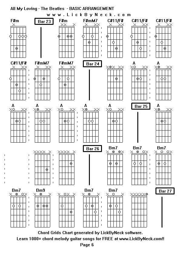 Chord Grids Chart of chord melody fingerstyle guitar song-All My Loving - The Beatles  - BASIC ARRANGEMENT,generated by LickByNeck software.